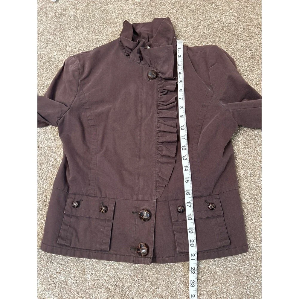 Anthropologie ELEVENSES Jacket Womens Brown Ruffle Zipper Button Lined SZ 8 - Picture 5 of 6
